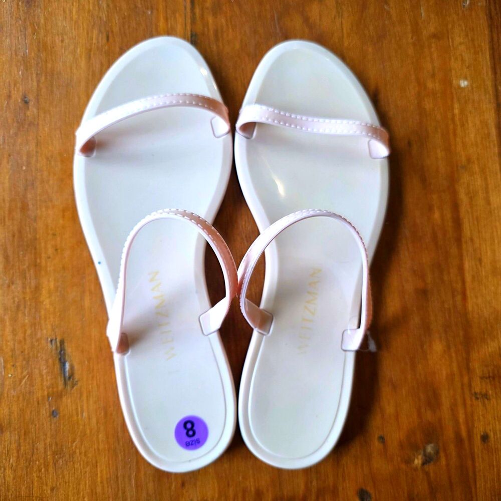 Stuart Weitzman Women’s Sawyer Dual Band Flat Sandals Size 8 Light Blush Pink